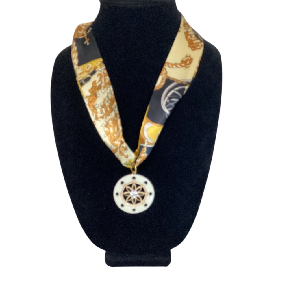 (#25) Handmade Gold and Black Pendant Necklace